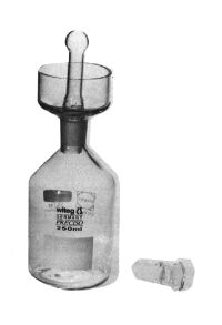 Bod-bottles, Karlsruher bottles, 50 ml made from DURAN tubing, with funnel, without stopper ST 14/23