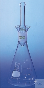 Iodine-flasks, made from DURAN tubing, w. funnel,  w. hollow Ns-glass-stopper  w. extra long...