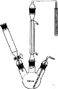 Apparatus for determination of sulphur dioxide (SO2), by distillation, with round bottom flask...