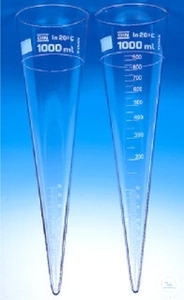 Sedimenteerkegel Imhoff 1000 ml, gegradueerd, 0-2 ml:0,1 / 2-10ml:0,5 / 10-40 ml:1 / 40-100 ml:2...