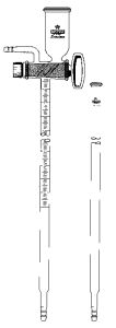 Nitrometer, Lunge, grad. 50 ml:0,1 ml with ST-stopcock, double bore, complete with levelling tube