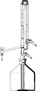 Universal automatic burettes, 25 ml:0,05 DIN-AS, lateral ST-stopcock, ST-glass plug, Schellbach,...