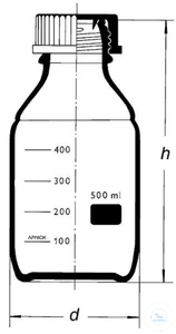 Laborflaschen, 500 ml,GL 45, mit Graduierung, mit Schraubkappe und Ring, Borosilikatglas 3.3, VE...