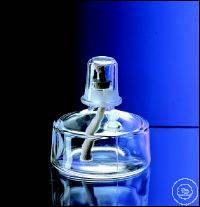 Spirituslampen, 100 ml, plat, con. Vorm, met geopende dop, borosilicaatglas, PU = 10 st.