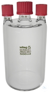 Woulff'sche Flasche mit 2 Seitenhälsen GL 18, Mittelhals GL 25 und Gewindekappen, 2000 ml, Höhe...