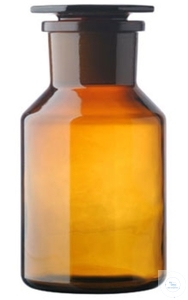 Weithals-Steilbrustflaschen, 250 ml, NS 34/24, braun, mit NS-Glasstopfen, Soda-Glas