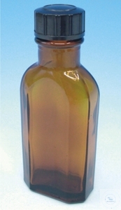 Meplat flessen, 500 ml, amber glas, schroefdraad PP28, compleet met schroefstop, PU = 21 st.