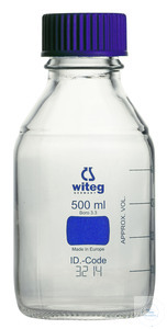 Laborflaschen 500 ml, GL 45, Borosilikatglas 3.3, blau graduiert (Color-Code), entspricht ISO...