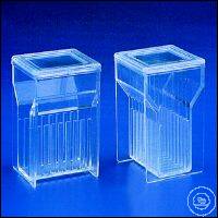 Staining jar, Hellendahl type, PMP, with lid, for 8 or 16 slides,   dimensions 58 x 53,5 x 86 mm