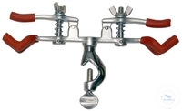 Burette clamp, nickel-plated, with sleeve + handle, suitable for 2 burettes