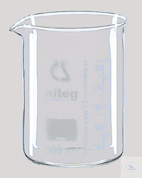 Becher, niedrige Form, 1.000 ml, mit Teilung und Ausguss, mit witeg Logo, Borosilikatglas 3.3 VE...