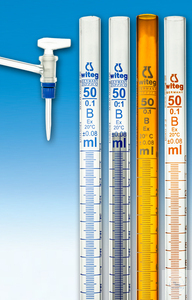 Burettes klasse B, met zijstop, NS-glas kuipje, 10 ml, helder glas PU = 2 st.