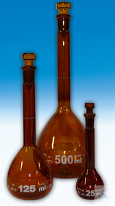 Messkolben, 25 ml, A, KB, NS 12/21, 6K-Hohlstopfen Braunglas