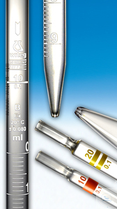 Messpipetten, 0,5 ml:0,01, Klasse B, Vollablauf, ISO 835, Color-Code-2 x gelb, weiß graduiert