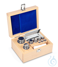 E1 1 g - 1 kg Jeu de poids, dans un étui en bois, acier inoxydable poli Jeu de poids, forme...