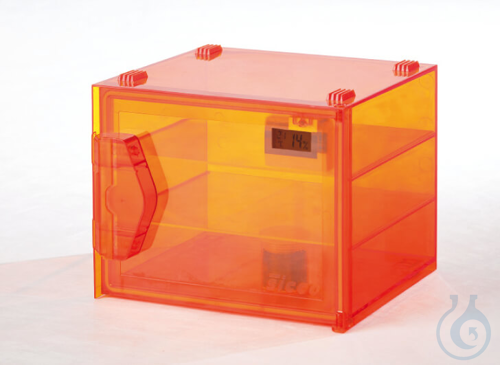 SICCO Mini Protect Premium Exsikkator, B 221 mm x H 183 mm x T 214 mm Orangefarb