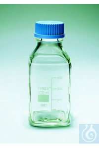 BOTTLE SQUARE 100ML BLUE CAP PYREX MEDIA BOTTLE SQUARE WITH GL45 PP CAP AND...