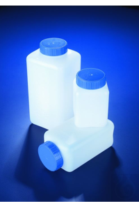 Fles 500 ml, vierkant, HDPE, brede hals, gegrad. Fles 500 ml, vierkant, HDPE,...