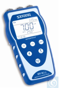SX825 Portable pH / DO Meter The SX825 pH / DO meter has a large white...