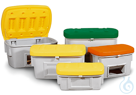 Grit container with dispensing hatch PE green V...