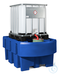 IBC-Station PE Blau mit Abfüllbereich unterfahrbar V=1000L, 1280x1910x860