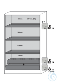 Ausstattungspakete Q90 3 Fachböden, 1 Lochblecheinsatz, 1 Bodenauffangwanne (V=33 L)...