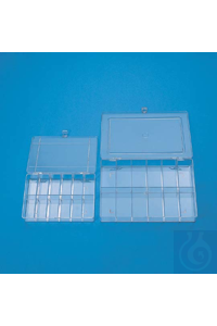 Lagerkasten PS 210x120x35 mm transparent, mit Scharnierdeckel, mit Längs- und...