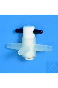 3-Weg Reibhahnen PP/PTFE ø 6-8 mm Gehäuse aus Polypropylen, Küken aus Teflon®...