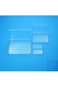 Lagerkasten PS 170x105x30 mm glasklar, mit Scharnierdeckel, ohne Einteilung.