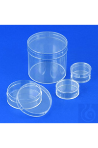 Runddose PS ø 34x25 mm transparent, mit gut schliessendem Stülpdeckel. Dosen...