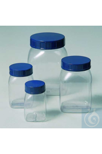 Weithals-Flasche PVC 50 ml transparent, viereckig, mit blauem...