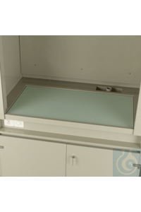 Glaseinsatz Typ 120 Sicherheitsglas emailliert RAL 9010. Einbau in Tischplatte.