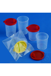 Urinbecher PP 125 ml mit Skala und dicht schliessendem Schnappdeckel aus PE....