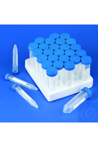 Universaltuben 15 ml PP, auf Rack transparent, mit dicht schliessendem blauen...