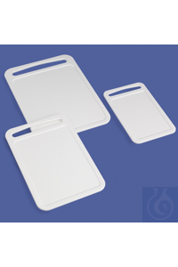 Schneidebrett 240x150 mm eckig weiss, eckig mit Saftrille und Griff. Mit gut...