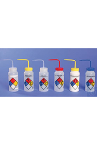 Bel-Art Wijdmondse wasflessen met veiligheidsetiket in 4 kleuren van...
