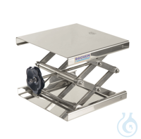 Labolift inox 18/10, 400 x 400 mm, draaiknop, bereik 100-470 mm Labo heftafel roestvrij staal...