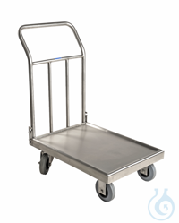 Laboratory cart 4, 18/10 steel, fix, surface matt finish, robust pushing handle, 2 guide and 2...