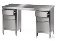 Laboratory worktable (4) 18/10 steel, 2000x750x750mm, without ground board, 2 drawerblocks à 3...