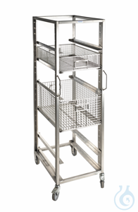 Transportkar voor transport- en Eurobakken, inox 18/10, L x B x H = 610 x 465 x 1360 mm