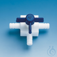 Dreiweg-Hahn mit Oliven, PTFE, für Schlauch-Innen-Ø 6 mm, Bohrung 3 mm...