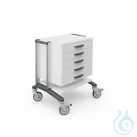 doppio 60 Narkosewagen, weiß, mit 2 Ab- lageplatten, 5 Schubladen Griff grau,...