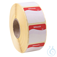 Tagesetiketten Mittwoch, abziehbar, 25 x 25 mm | Papier Farbcode rot,...