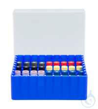 81 Positionen Behälter blau mit festem Gefacheinsatz für Gewindeflaschen N 8....