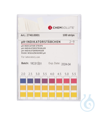 pH-Indikatorstäbchen pH 2.0-9.0 (in 0.5 pH Abstufungen. 100 Stück)  VE=100...