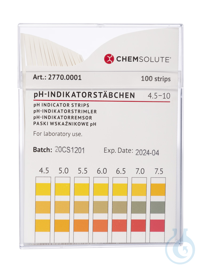 pH-Indikatorstäbchen pH 4.5-10.0 (in 0.5 pH Abstufungen. 100 Stück)  VE=100...