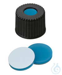 Schraubkappe ND8. PP. schwarz. 5.5 mm Mittelloch. Septum Silikon blau...
