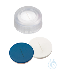 Kurzgewindekappe ND9. PP. transparent. 6 mm Mittelloch. Septum Silikon...