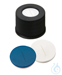 Schraubkappe ND10. PP. schwarz. 7 mm Mittelloch. Septum Silikon weiß/PTFE...