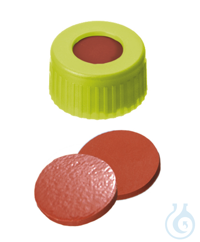 Kurzgewindekappe ND9. PP. gelb. 6 mm Mittelloch. Septum Naturkautschuk...